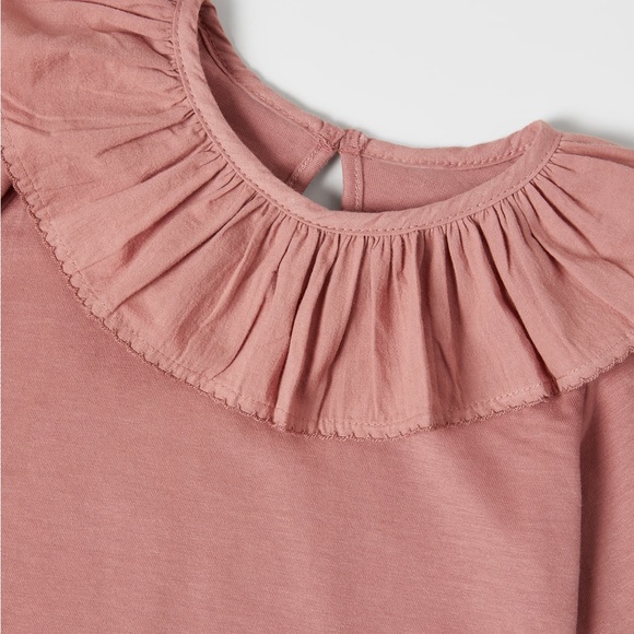 Zara toddler kids / girls mauve pink & white ruffle bib trim detail blouse - Picture 6 of 6